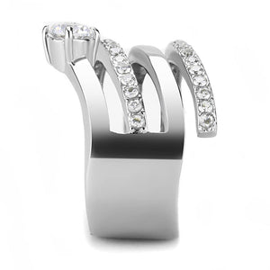 TK3254 - High polished (no plating) Stainless Steel Ring with AAA Grade CZ  in Clear