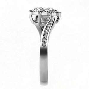 TK3255 - High polished (no plating) Stainless Steel Ring with Top Grade Crystal  in Clear