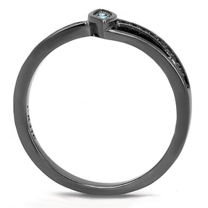 TK3260 - IP Light Black  (IP Gun) Stainless Steel Ring with Top Grade Crystal  in Sea Blue