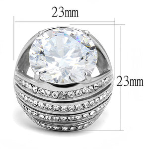 TK3263 - High polished (no plating) Stainless Steel Ring with AAA Grade CZ  in Clear