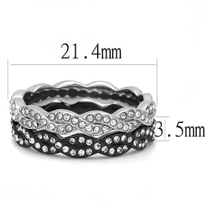 TK3265 - Two-Tone IP Black (Ion Plating) Stainless Steel Ring with Top Grade Crystal  in Clear