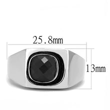 Load image into Gallery viewer, TK3283 - High polished (no plating) Stainless Steel Ring with Synthetic Synthetic Glass in Jet