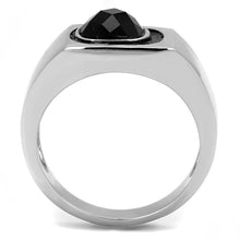 Load image into Gallery viewer, TK3283 - High polished (no plating) Stainless Steel Ring with Synthetic Synthetic Glass in Jet