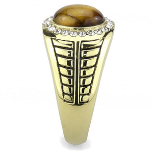 TK3293 - IP Gold(Ion Plating) Stainless Steel Ring with Synthetic Tiger Eye in Topaz