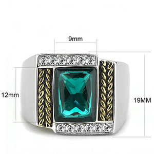TK3295 - Two-Tone IP Gold (Ion Plating) Stainless Steel Ring with Synthetic Synthetic Glass in Blue Zircon
