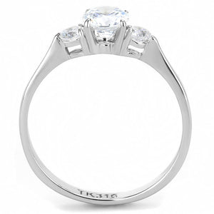 TK3431 - High polished (no plating) Stainless Steel Ring with AAA Grade CZ  in Clear