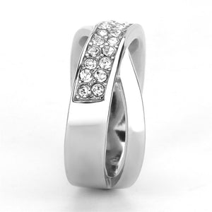 TK3436 - High polished (no plating) Stainless Steel Ring with Top Grade Crystal  in Clear