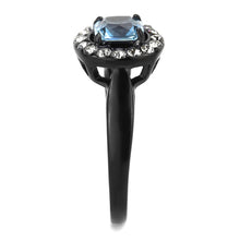Load image into Gallery viewer, TK3443 - IP Black(Ion Plating) Stainless Steel Ring with Synthetic Synthetic Glass in Sea Blue