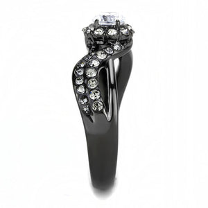 TK3448 - IP Light Black  (IP Gun) Stainless Steel Ring with AAA Grade CZ  in Clear