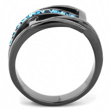 Load image into Gallery viewer, TK3451 - IP Light Black  (IP Gun) Stainless Steel Ring with Top Grade Crystal  in Sea Blue