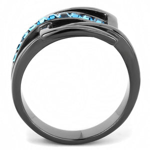 TK3451 - IP Light Black  (IP Gun) Stainless Steel Ring with Top Grade Crystal  in Sea Blue