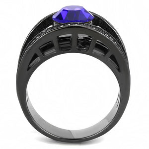 TK3453 - IP Light Black  (IP Gun) Stainless Steel Ring with Top Grade Crystal  in Sapphire
