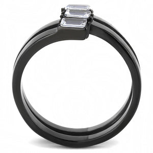 TK3455 - IP Black(Ion Plating) Stainless Steel Ring with AAA Grade CZ  in Clear