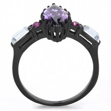 Load image into Gallery viewer, TK3456 - IP Black(Ion Plating) Stainless Steel Ring with AAA Grade CZ  in Amethyst