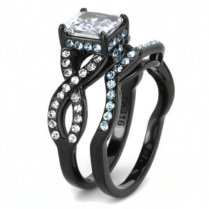 TK3457 - IP Black(Ion Plating) Stainless Steel Ring with AAA Grade CZ  in Clear