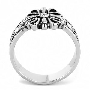 TK3462 - High polished (no plating) Stainless Steel Ring with Top Grade Crystal  in Clear