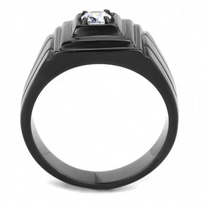 TK3466 - IP Black(Ion Plating) Stainless Steel Ring with AAA Grade CZ  in Clear