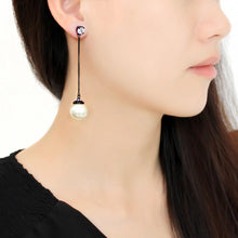 Load image into Gallery viewer, TK3471 - IP Black(Ion Plating) Stainless Steel Earrings with Synthetic Pearl in White