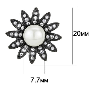 TK3484 - IP Black(Ion Plating) Stainless Steel Earrings with Synthetic Pearl in White