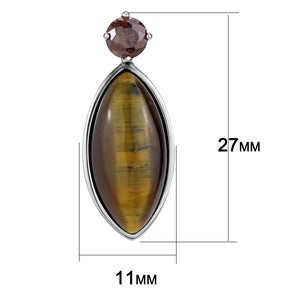 TK3488 - High polished (no plating) Stainless Steel Earrings with Semi-Precious Tiger Eye in Topaz