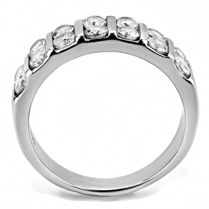 TK3504 - High polished (no plating) Stainless Steel Ring with AAA Grade CZ  in Clear