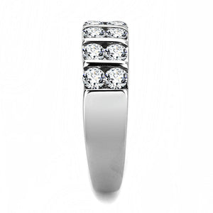 TK3504 - High polished (no plating) Stainless Steel Ring with AAA Grade CZ  in Clear
