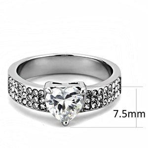 TK3505 - High polished (no plating) Stainless Steel Ring with AAA Grade CZ  in Clear