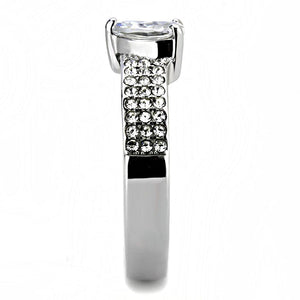 TK3505 - High polished (no plating) Stainless Steel Ring with AAA Grade CZ  in Clear