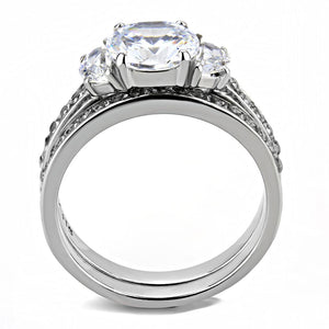 TK3509 - High polished (no plating) Stainless Steel Ring with AAA Grade CZ  in Clear