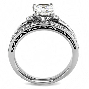 TK3510 - High polished (no plating) Stainless Steel Ring with AAA Grade CZ  in Clear