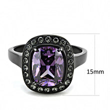 Load image into Gallery viewer, TK3512 - IP Black(Ion Plating) Stainless Steel Ring with AAA Grade CZ  in Amethyst