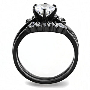 TK3514 - IP Black(Ion Plating) Stainless Steel Ring with AAA Grade CZ  in Clear