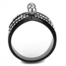 Load image into Gallery viewer, TK3515 - IP Light Black  (IP Gun) Stainless Steel Ring with Synthetic Pearl in Gray