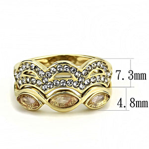TK3521 - IP Gold(Ion Plating) Stainless Steel Ring with Synthetic Synthetic Glass in Light Peach