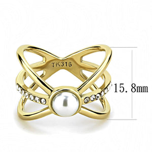 TK3522 - IP Gold(Ion Plating) Stainless Steel Ring with Synthetic Pearl in White