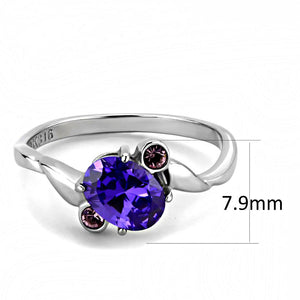 TK3525 - High polished (no plating) Stainless Steel Ring with AAA Grade CZ  in Tanzanite