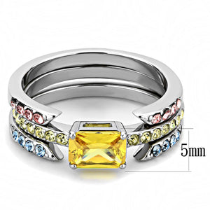 TK3526 - High polished (no plating) Stainless Steel Ring with AAA Grade CZ  in Topaz