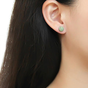TK3548 - High polished (no plating) Stainless Steel Earrings with Top Grade Crystal  in Peridot