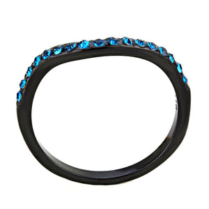 TK3557 - IP Black(Ion Plating) Stainless Steel Ring with Top Grade Crystal  in Blue Zircon