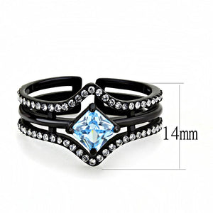 TK3562 - IP Black(Ion Plating) Stainless Steel Ring with AAA Grade CZ  in Sea Blue