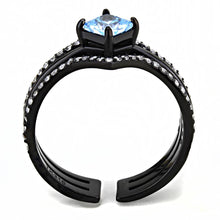 Load image into Gallery viewer, TK3562 - IP Black(Ion Plating) Stainless Steel Ring with AAA Grade CZ  in Sea Blue