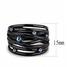 Load image into Gallery viewer, TK3564 - IP Black(Ion Plating) Stainless Steel Ring with Top Grade Crystal  in Sea Blue