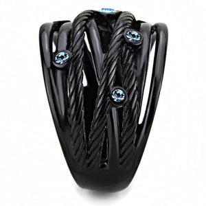 TK3564 - IP Black(Ion Plating) Stainless Steel Ring with Top Grade Crystal  in Sea Blue