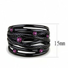 Load image into Gallery viewer, TK3565 - IP Black(Ion Plating) Stainless Steel Ring with Top Grade Crystal  in Fuchsia