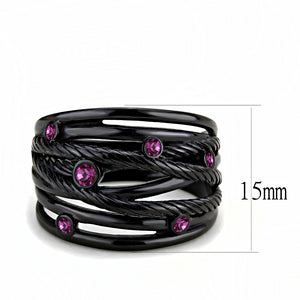 TK3565 - IP Black(Ion Plating) Stainless Steel Ring with Top Grade Crystal  in Fuchsia