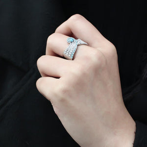 TK3572 - No Plating Stainless Steel Ring with AAA Grade CZ  in Sea Blue