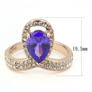 TK3589 - IP Rose Gold(Ion Plating) Stainless Steel Ring with AAA Grade CZ  in Tanzanite