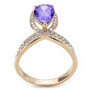 TK3589 - IP Rose Gold(Ion Plating) Stainless Steel Ring with AAA Grade CZ  in Tanzanite