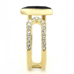 TK3591 - IP Gold(Ion Plating) Stainless Steel Ring with Top Grade Crystal  in Jet