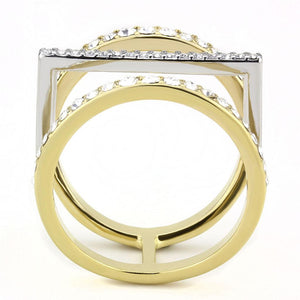 TK3593 - Two-Tone IP Gold (Ion Plating) Stainless Steel Ring with Top Grade Crystal  in Clear